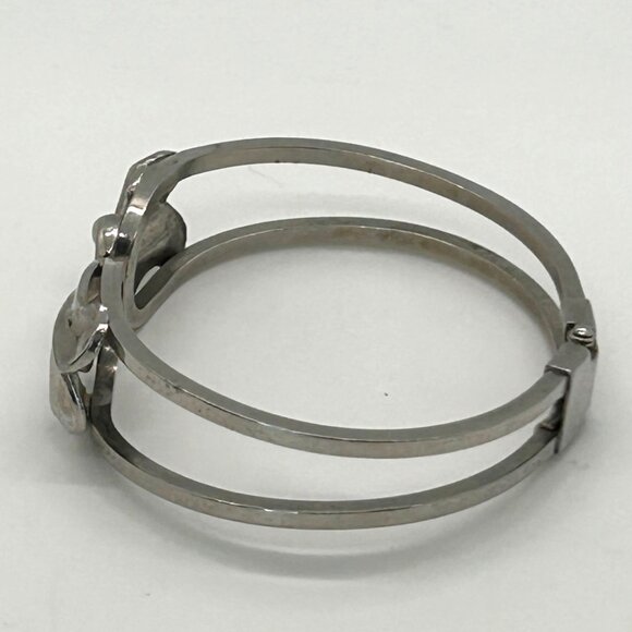 Silver-Tone Hinged Bracelet With Abstract Swirl Design & Double Band Clamper - Picture 5 of 9